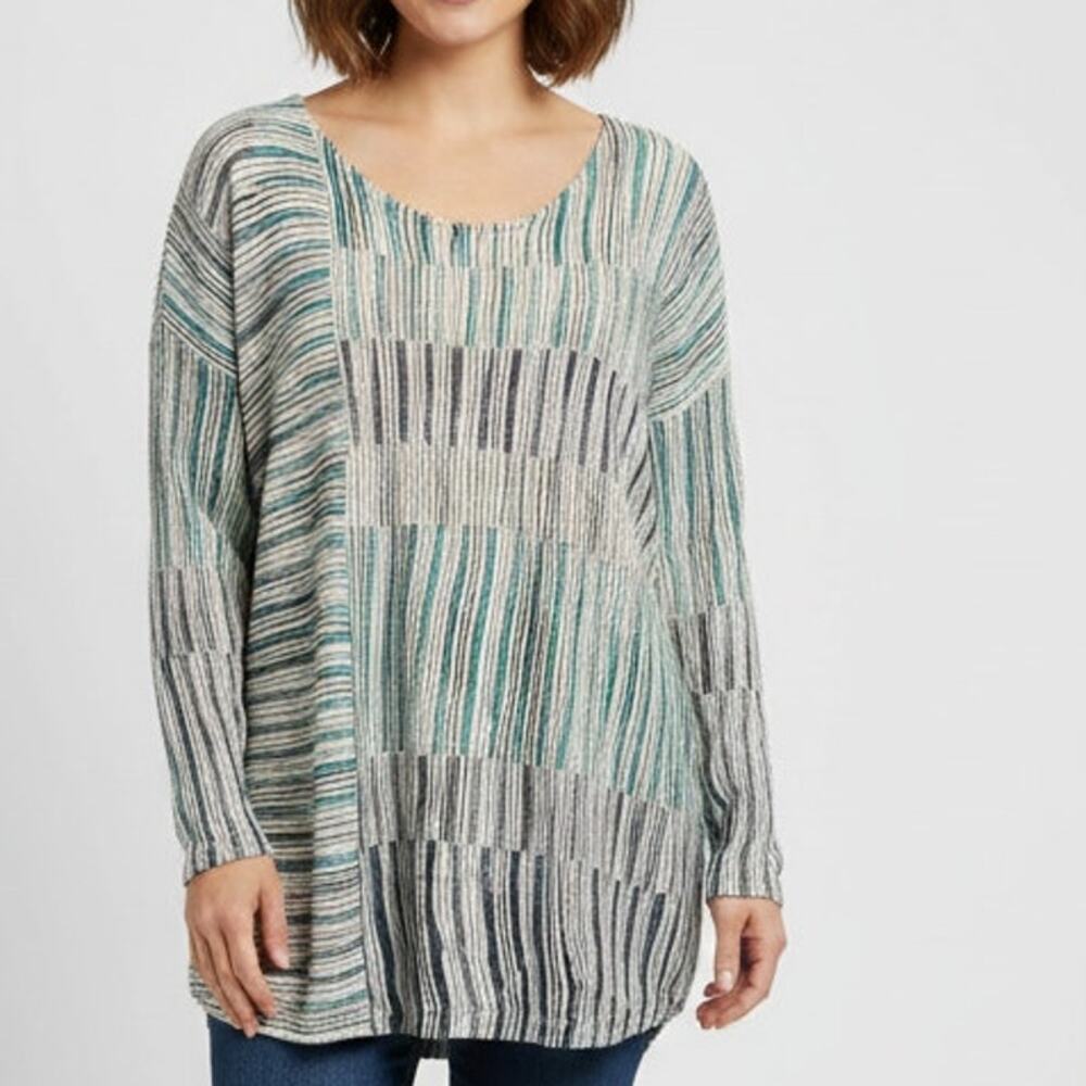 Nic+Zoe Mixed Stripe Linen Top XL Multicolor Coastal